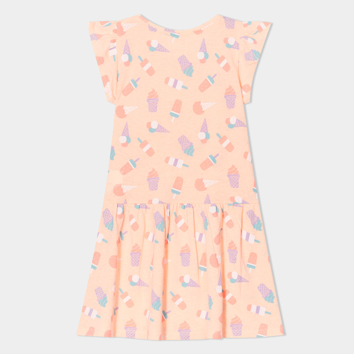 Robe courte évasée à volants orange fluo fille