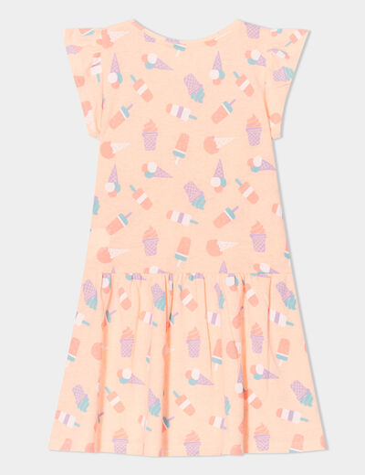 Robe courte évasée à volants orange fluo fille