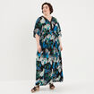 Robe longue droite fluide taille smockée noir femme grande taille
