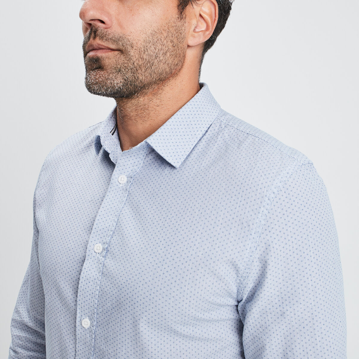 Chemise droite imprimée manches longues blanc homme