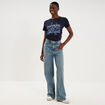 T-shirt ajust&eacute; manches courtes coton bleu marine femme