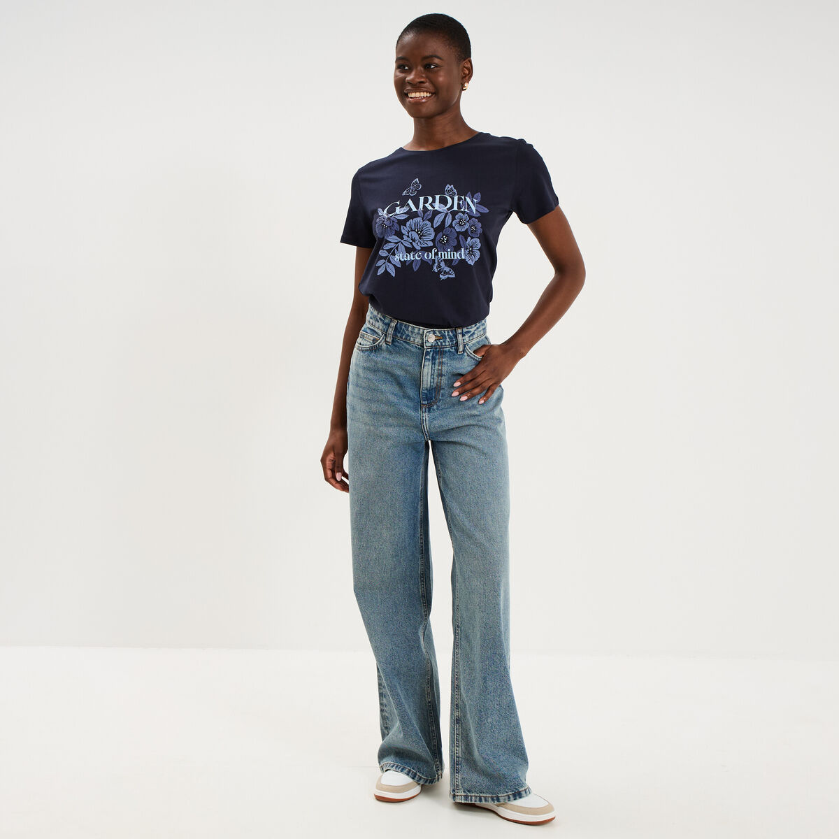 T-shirt ajust&eacute; manches courtes coton bleu marine femme