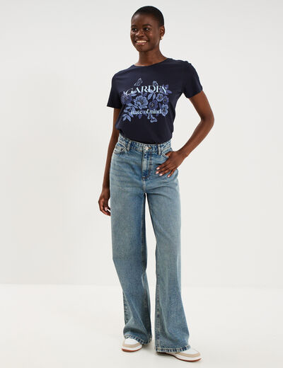T-shirt ajust&eacute; manches courtes coton bleu marine femme