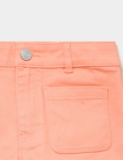 Short droit poches plaqu&eacute;es stretch orange corail fille