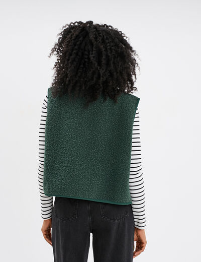 Gilet effet bouclette sans manches vert femme