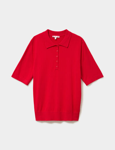 Pull col polo manches courtes rouge femme