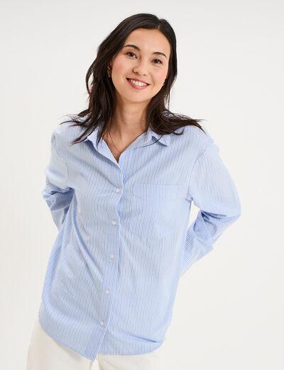 Chemise oversize 1 poche coton bleu ciel femme