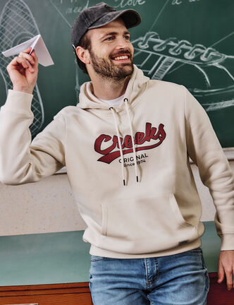 Sweat hoodie &agrave; capuche molleton 1 poche ecru homme