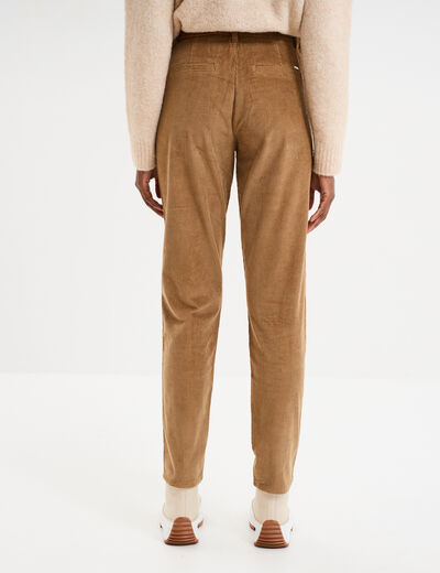 Pantalon chino slim effet velours vert kaki femme