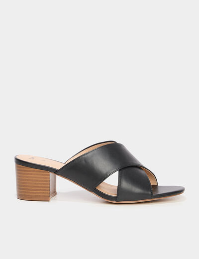 Mules &agrave; talons 5 cm brides crois&eacute;es noir femme