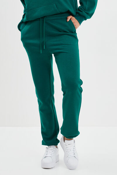 Pantalon jogging droit molleton vert émeraude femme