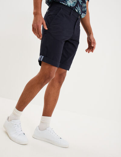 Bermuda short chino straight stretch bleu fonc&eacute; homme