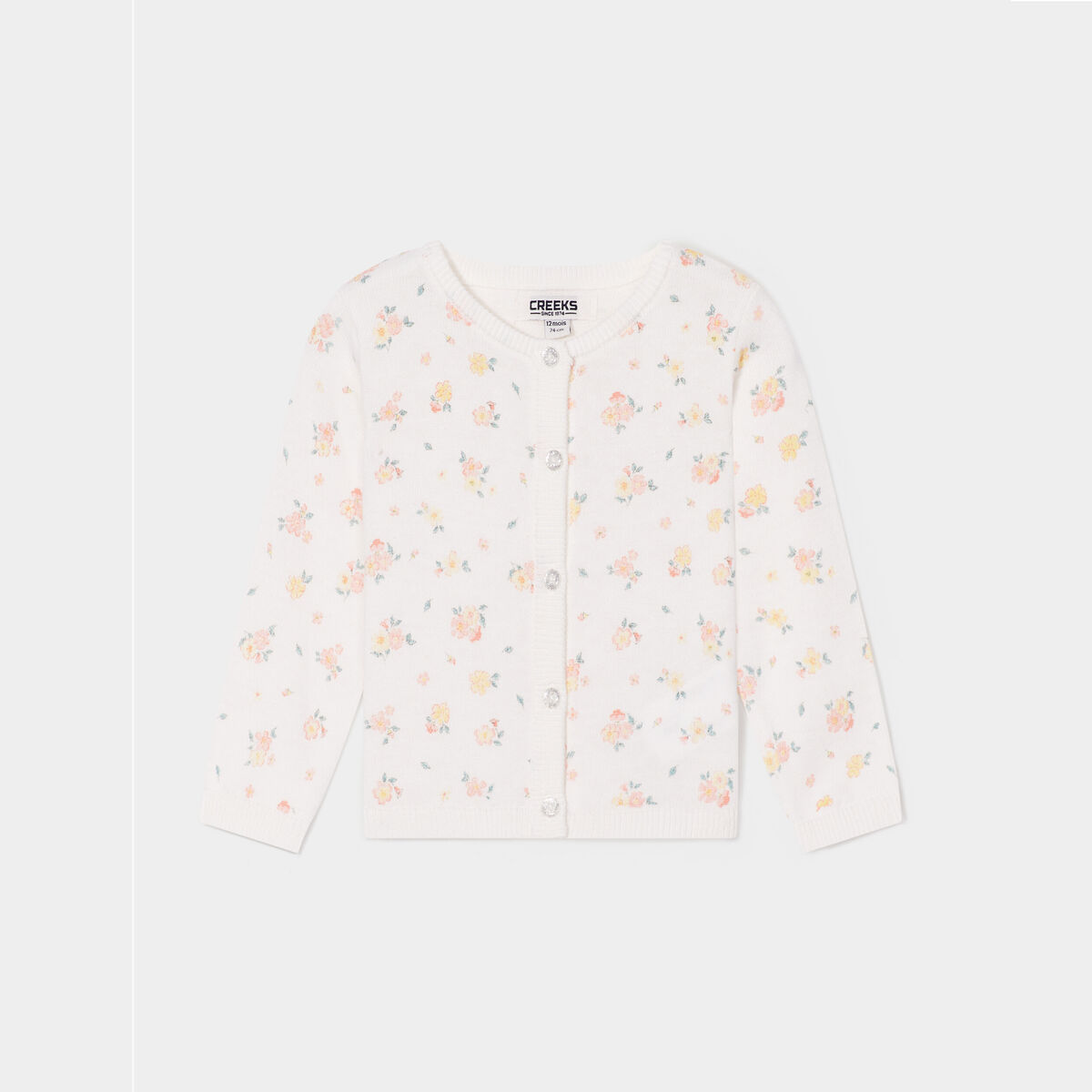 Gilet boutonné à col rond coton ecru bébé fille