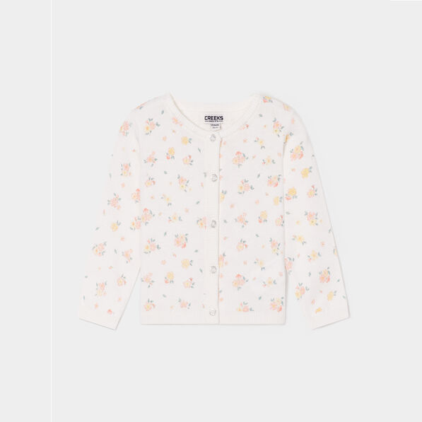 Gilet boutonné à col rond coton ecru bébé fille