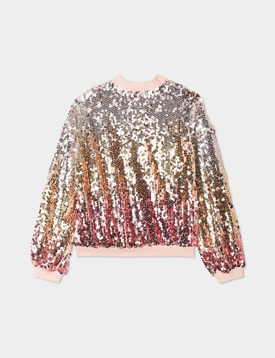 Gilet zippé à sequins col teddy Caprice rose clair fille