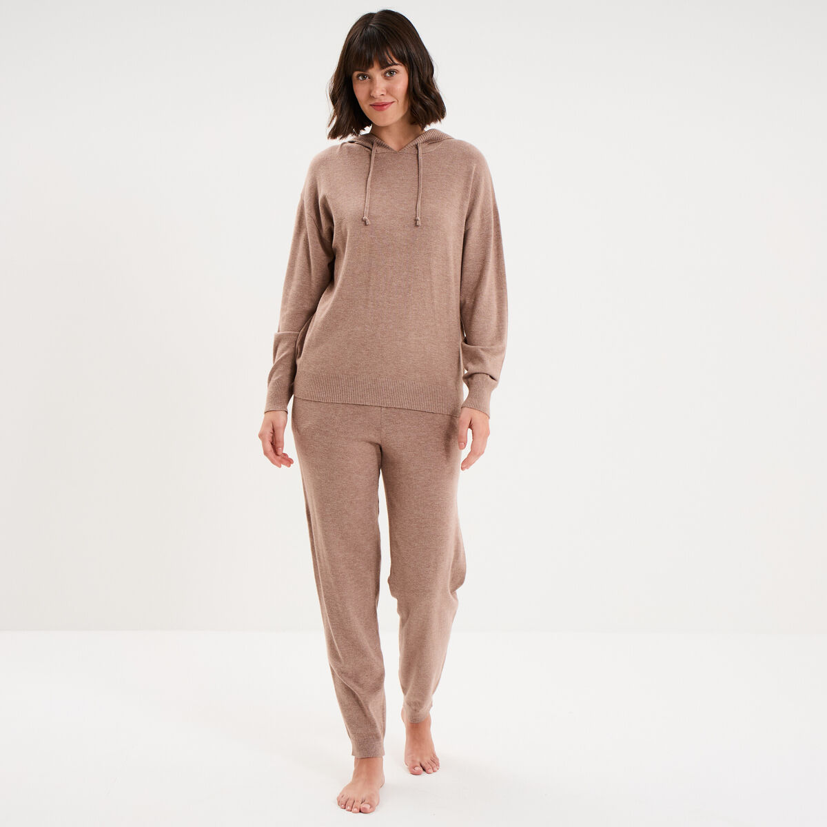 Bas de pyjama jogger en maille marron chocolat femme