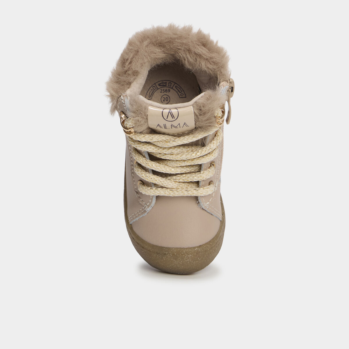 Bottillons zipp&eacute;s en cuir semelle souple rose clair b&eacute;b&eacute; fille