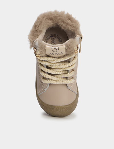 Bottillons zipp&eacute;s en cuir semelle souple rose clair b&eacute;b&eacute; fille