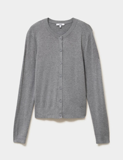 Gilet col rond manches longues gris femme
