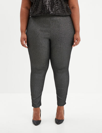 Pantalon slim stretch fils métallisés gris argent femme grande taille