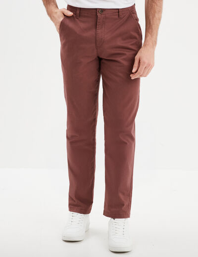 Pantalon chino droit stretch retroussé marron homme