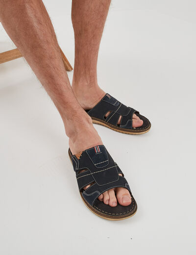 Mules à scratch en cuir bleu marine homme