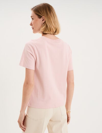 T-shirt col rond manches courtes coton rose pastel femme