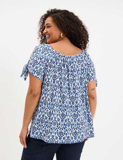 T-shirt gaufr&eacute; avec manches &agrave; noeuds ecru femme grande taille