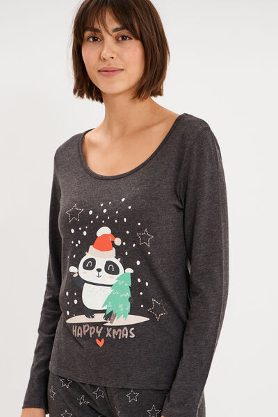 Ensemble pyjama No&euml;l 2 pi&egrave;ces gris fonc&eacute; femme