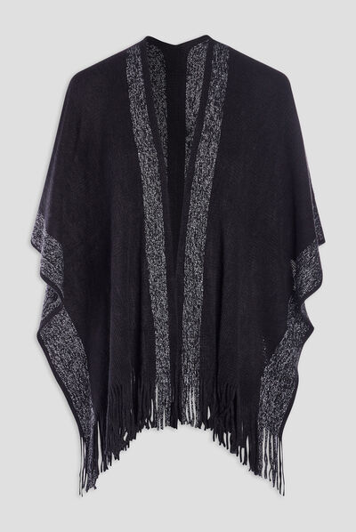 Poncho avec bandes métallisées noir femme