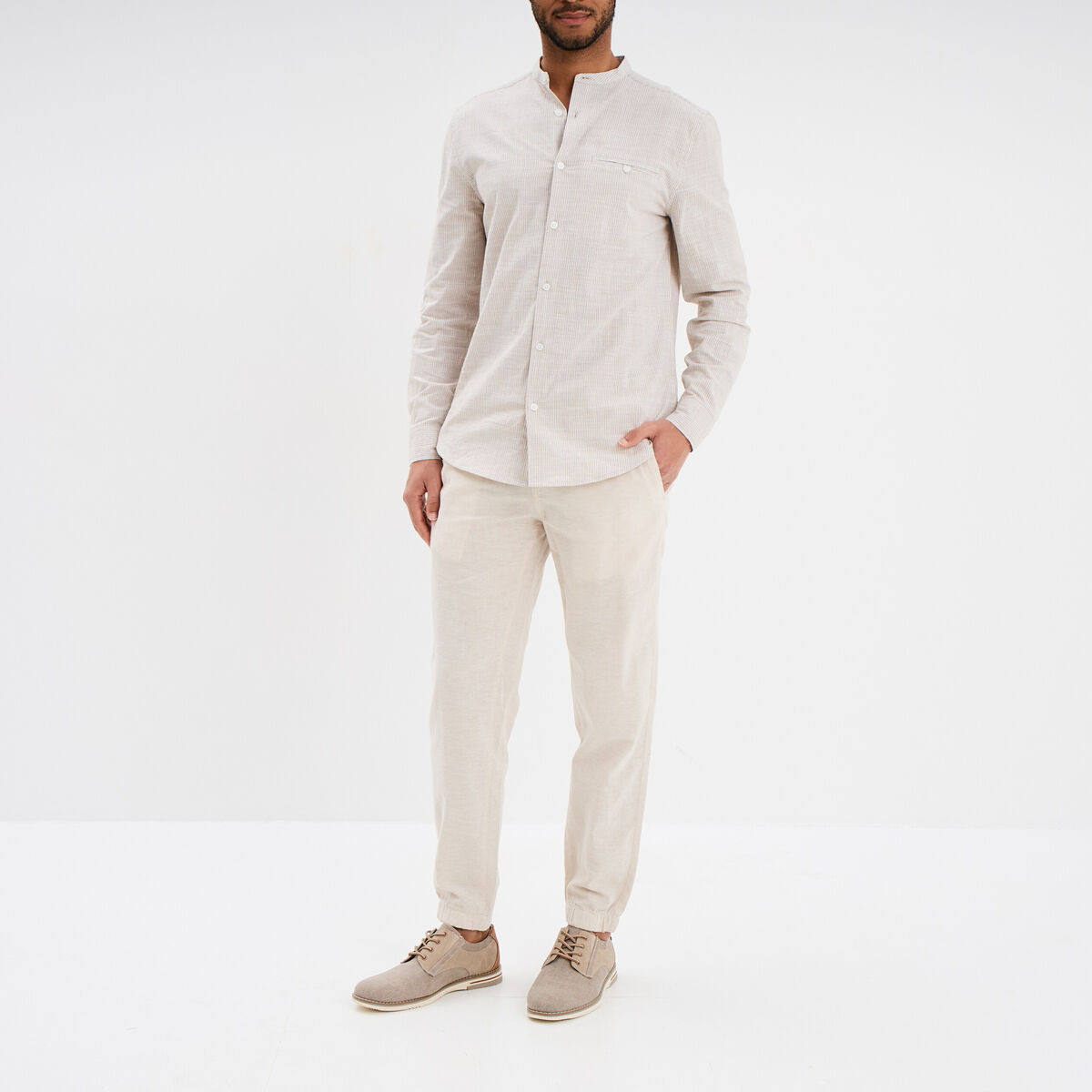 Pantalon de jogging en lin mélangé gris clair homme