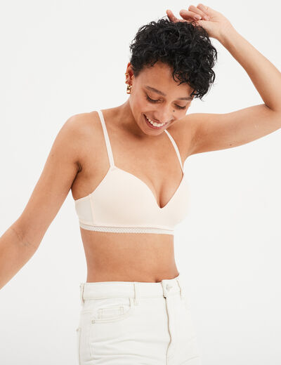 Soutien-gorge triangle paddé coton rose poudrée femme