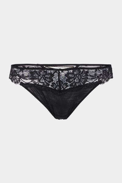 Culotte tanga à dentelle noir femme