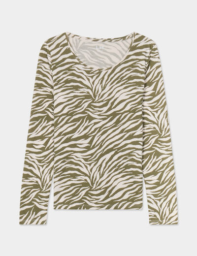 T-shirt col rond manches longues coton beige femme