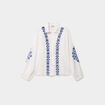 Blouse brod&eacute;e manches longues coton ecru femme
