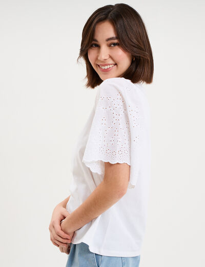T-shirt manches broderie anglaise coton blanc femme
