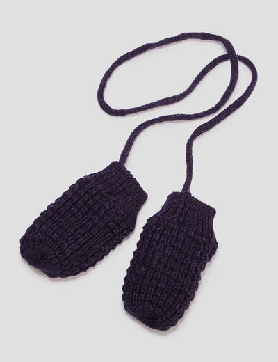 Ensemble bonnet et moufles tricotés bleu marine bébé garçon