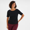 T-shirt col rond manches courtes coton noir femme
