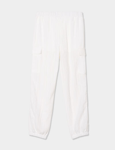 Pantalon maille cargo droit élastiqué blanc fille