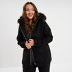 Manteau zipp&eacute; &agrave; capuche fausse fourrure noir femme grande taille