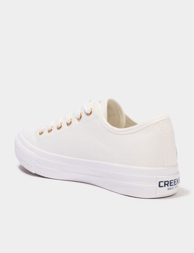 Tennis basses en toile brod&eacute;es blanc femme