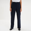 Pantalon taille haute droit avec pinces bleu fonc&eacute; femme