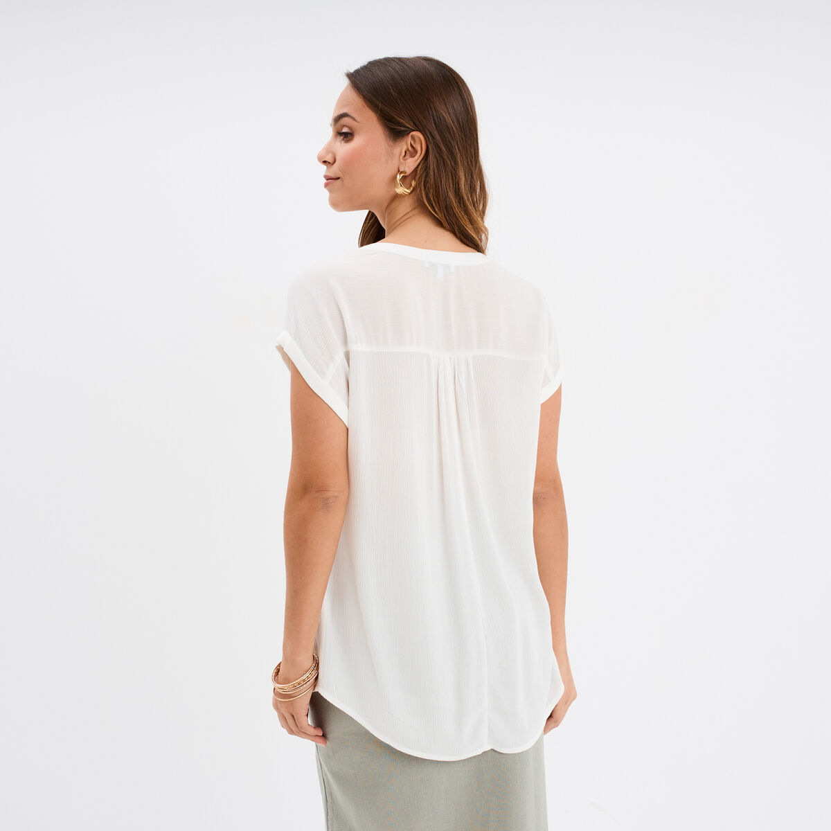 Blouse cr&eacute;pon manches courtes blanc femme