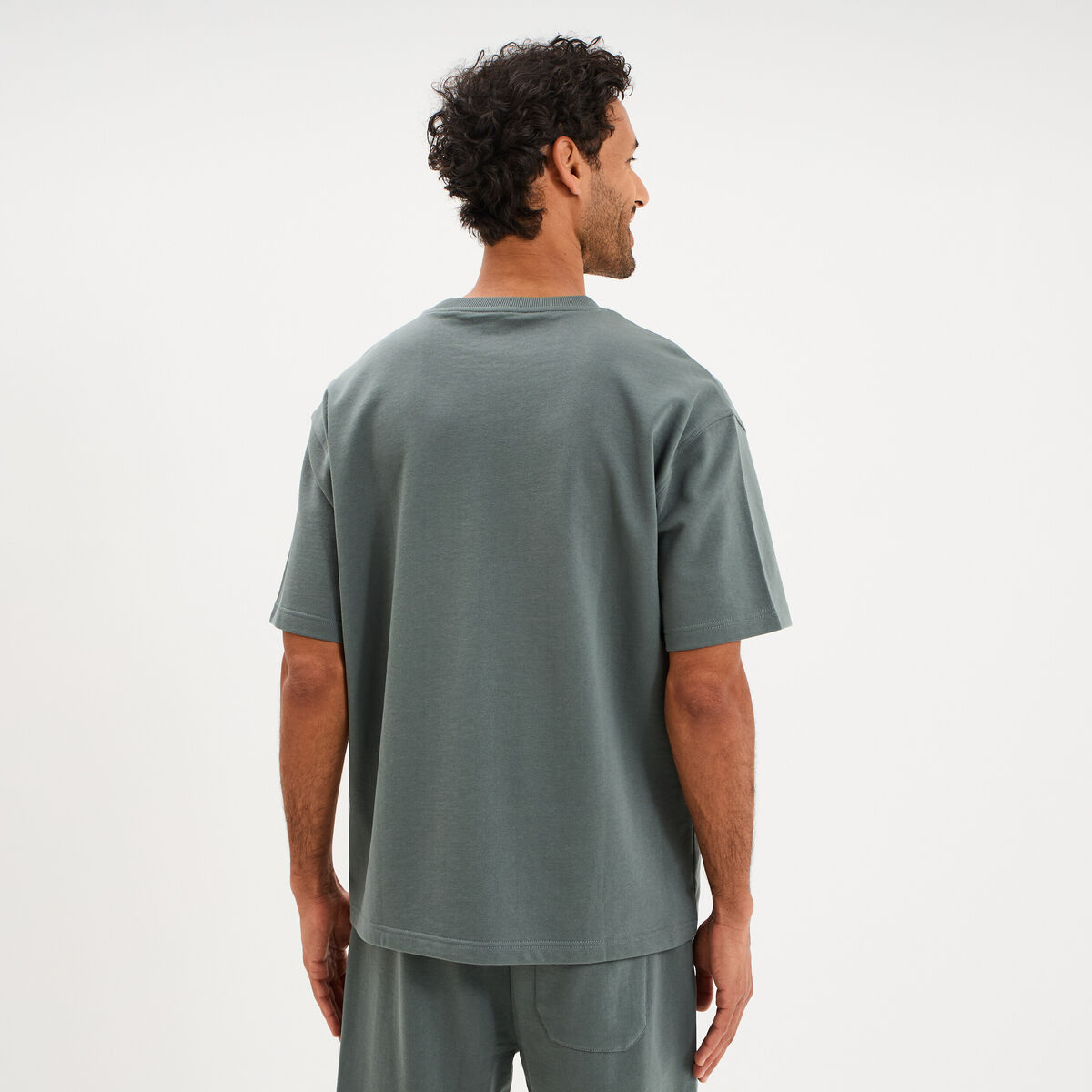 T-shirt col rond droit relax fit vert kaki homme