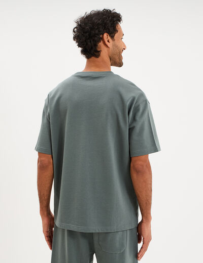 T-shirt col rond droit relax fit vert kaki homme