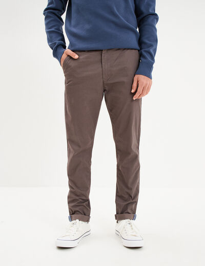 Pantalon chino slim stretch taupe homme