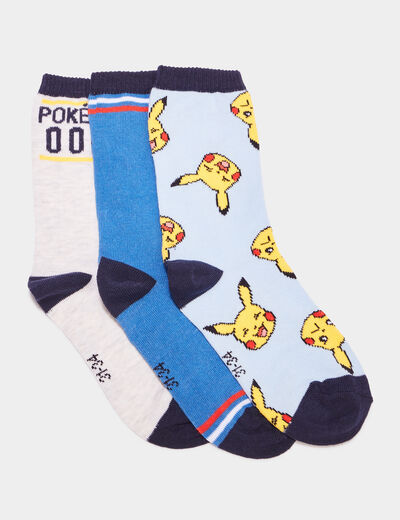 Lot 3 paires chaussettes Pok&eacute;mon Pikachu bleu gar&ccedil;on