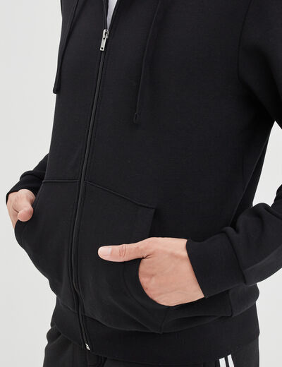 Sweat zipp&eacute; molleton &agrave; capuche noir homme