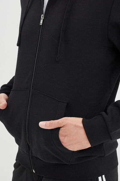 Sweat zipp&eacute; molleton &agrave; capuche noir homme