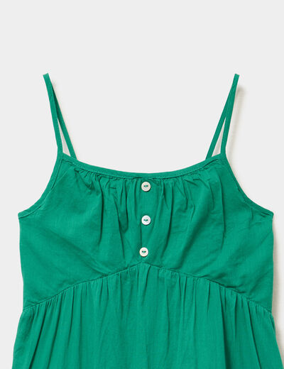 Robe longue &agrave; volants et bretelles coton vert canard fille